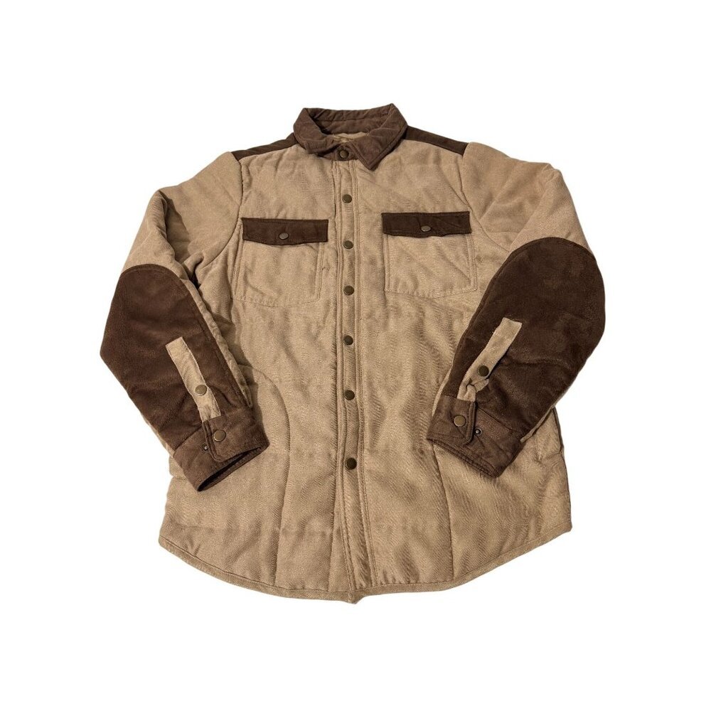 Outlander By Craft+Flow Small Quilted Tan & Brown Jacket With Snap Buttons